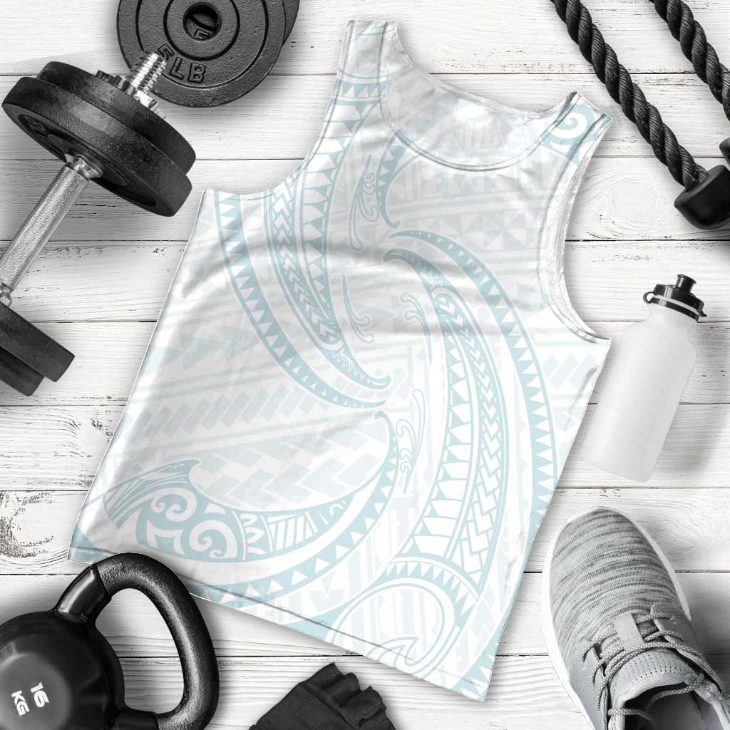 White Sunday Lotu Tamaiti Men Tank Top Polynesian Wave Pastel Cyan - Polynesian Pride