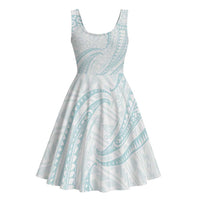 White Sunday Lotu Tamaiti Midi Dress Polynesian Wave Pastel Cyan - Polynesian Pride