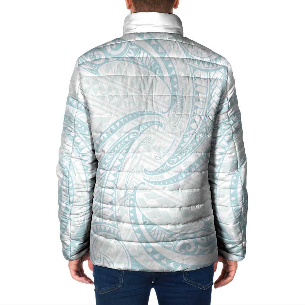 White Sunday Lotu Tamaiti Padded Jacket Polynesian Wave Pastel Cyan - Polynesian Pride