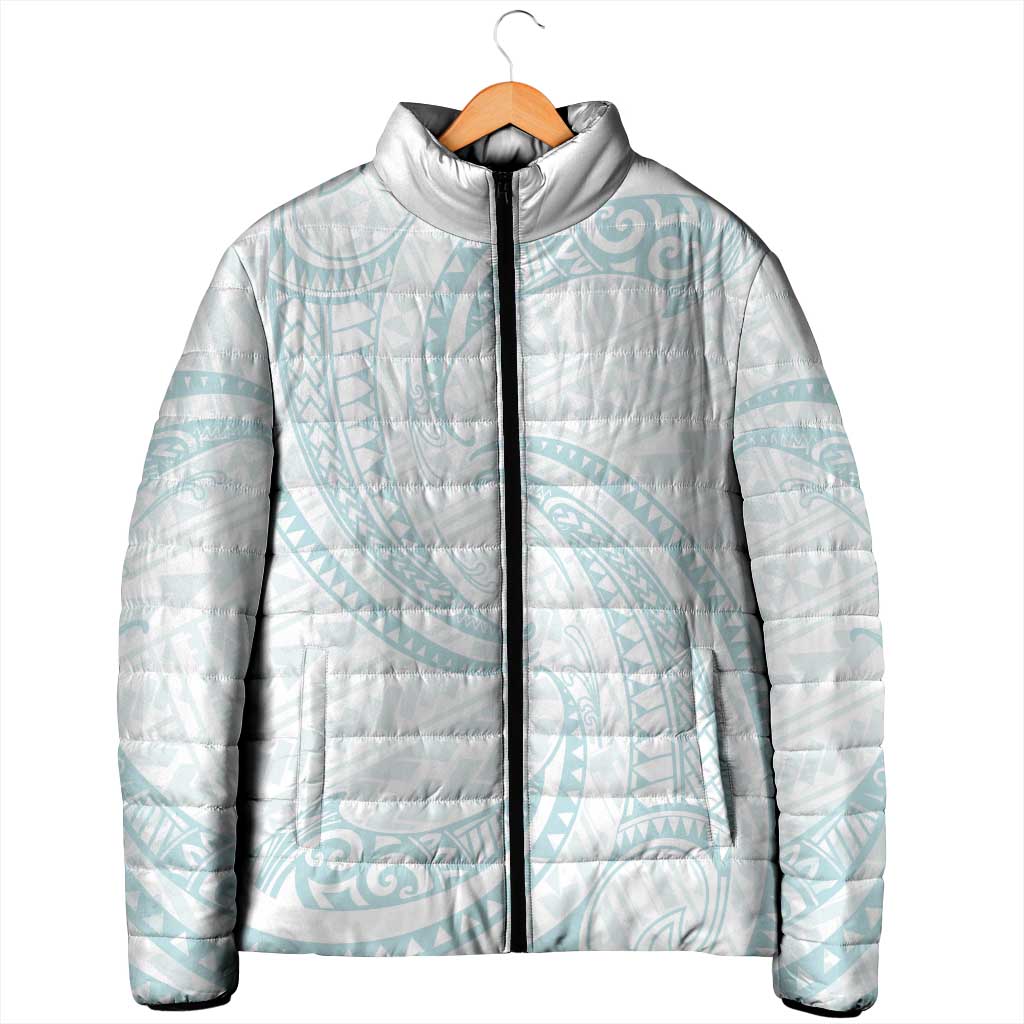 White Sunday Lotu Tamaiti Padded Jacket Polynesian Wave Pastel Cyan - Polynesian Pride