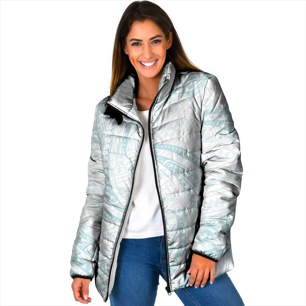 White Sunday Lotu Tamaiti Padded Jacket Polynesian Wave Pastel Cyan - Polynesian Pride
