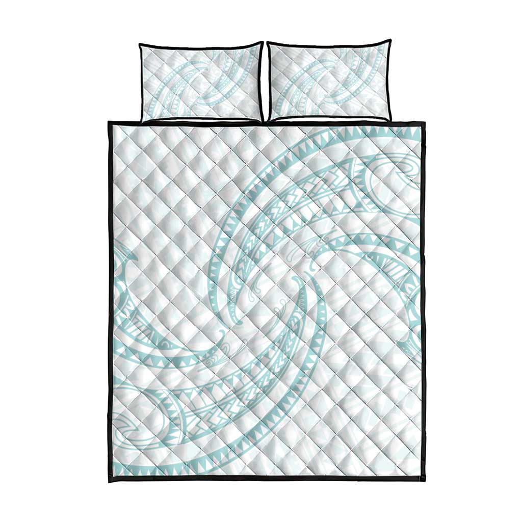 White Sunday Lotu Tamaiti Quilt Bed Set Polynesian Wave Pastel Cyan - Polynesian Pride