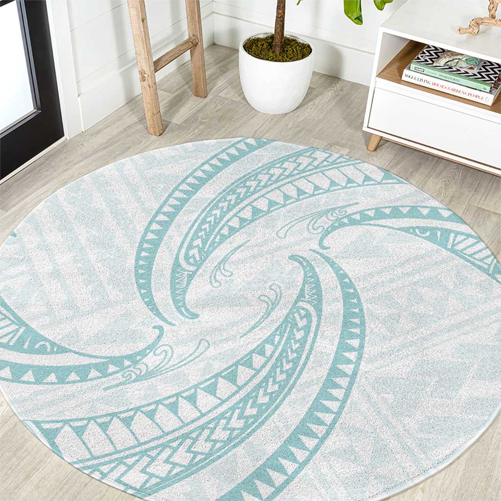 White Sunday Lotu Tamaiti Round Carpet Polynesian Wave Pastel Cyan - Polynesian Pride