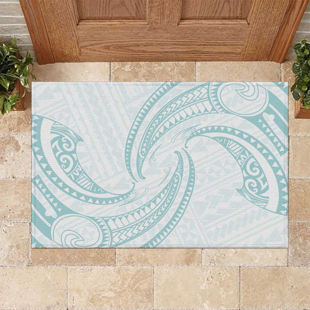White Sunday Lotu Tamaiti Rubber Doormat Polynesian Wave Pastel Cyan - Polynesian Pride
