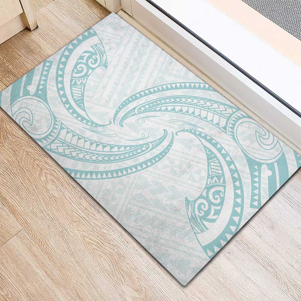 White Sunday Lotu Tamaiti Rubber Doormat Polynesian Wave Pastel Cyan - Polynesian Pride
