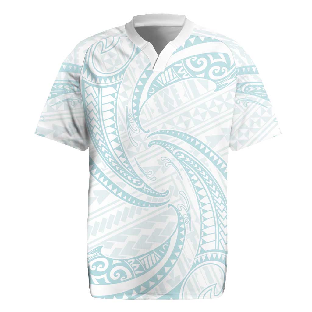 White Sunday Lotu Tamaiti Rugby Jersey Polynesian Wave Pastel Cyan - Polynesian Pride