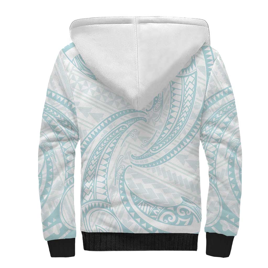 White Sunday Lotu Tamaiti Sherpa Hoodie Polynesian Wave Pastel Cyan - Polynesian Pride