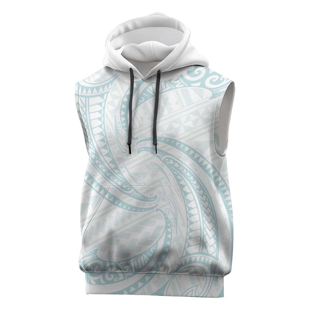White Sunday Lotu Tamaiti Sleeveless Hoodie Polynesian Wave Pastel Cyan - Polynesian Pride