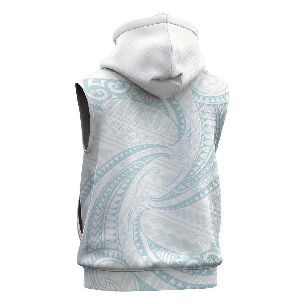 White Sunday Lotu Tamaiti Sleeveless Hoodie Polynesian Wave Pastel Cyan - Polynesian Pride