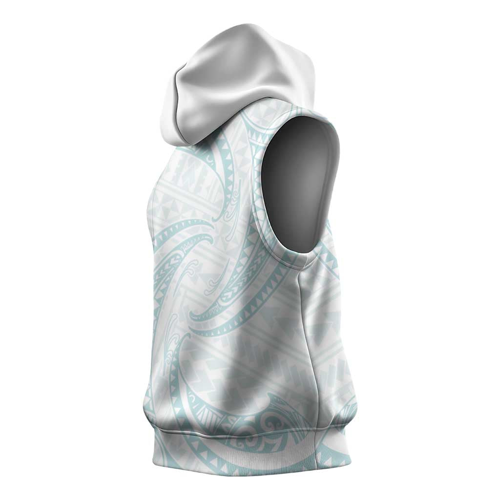 White Sunday Lotu Tamaiti Sleeveless Hoodie Polynesian Wave Pastel Cyan - Polynesian Pride