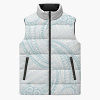 White Sunday Lotu Tamaiti Sleeveless Puffer Jacket Polynesian Wave Pastel Cyan - Polynesian Pride