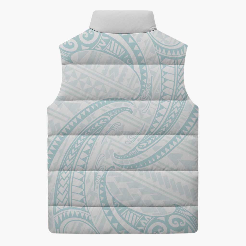 White Sunday Lotu Tamaiti Sleeveless Puffer Jacket Polynesian Wave Pastel Cyan - Polynesian Pride