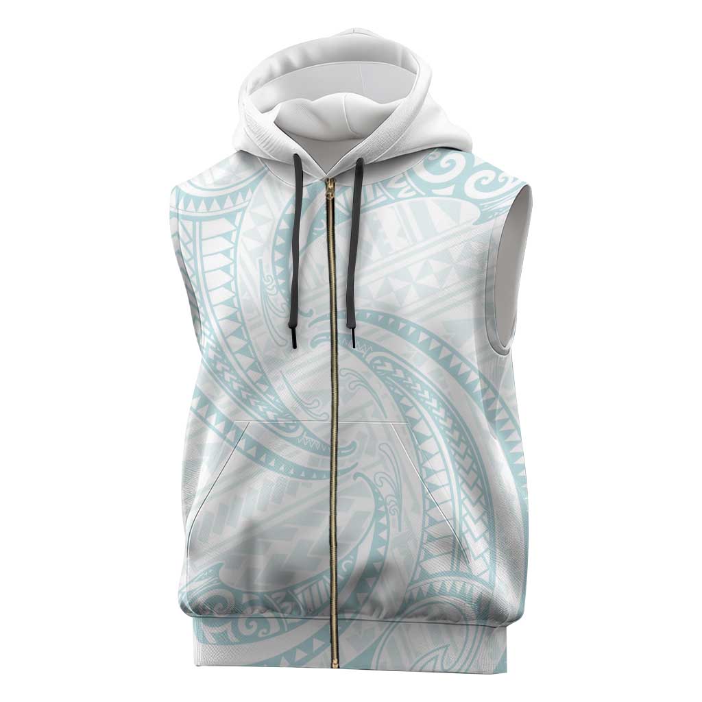 White Sunday Lotu Tamaiti Sleeveless Zip Hoodie Polynesian Wave Pastel Cyan - Polynesian Pride