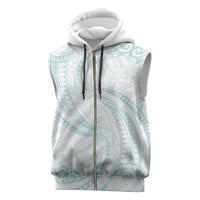 White Sunday Lotu Tamaiti Sleeveless Zip Hoodie Polynesian Wave Pastel Cyan - Polynesian Pride