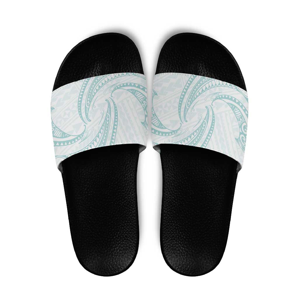 White Sunday Lotu Tamaiti Slide Sandals Polynesian Wave Pastel Cyan - Polynesian Pride