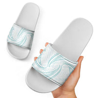 White Sunday Lotu Tamaiti Slide Sandals Polynesian Wave Pastel Cyan - Polynesian Pride
