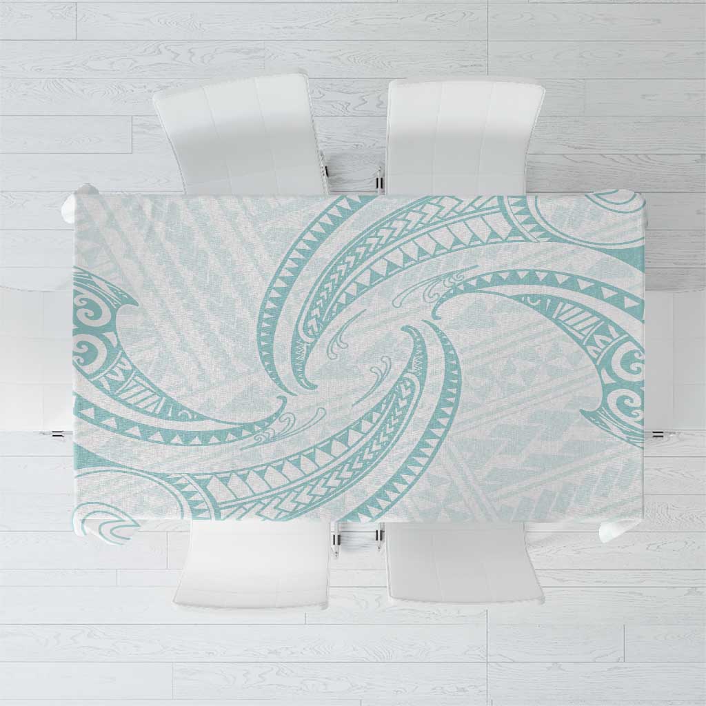 White Sunday Lotu Tamaiti Tablecloth Polynesian Wave Pastel Cyan - Polynesian Pride