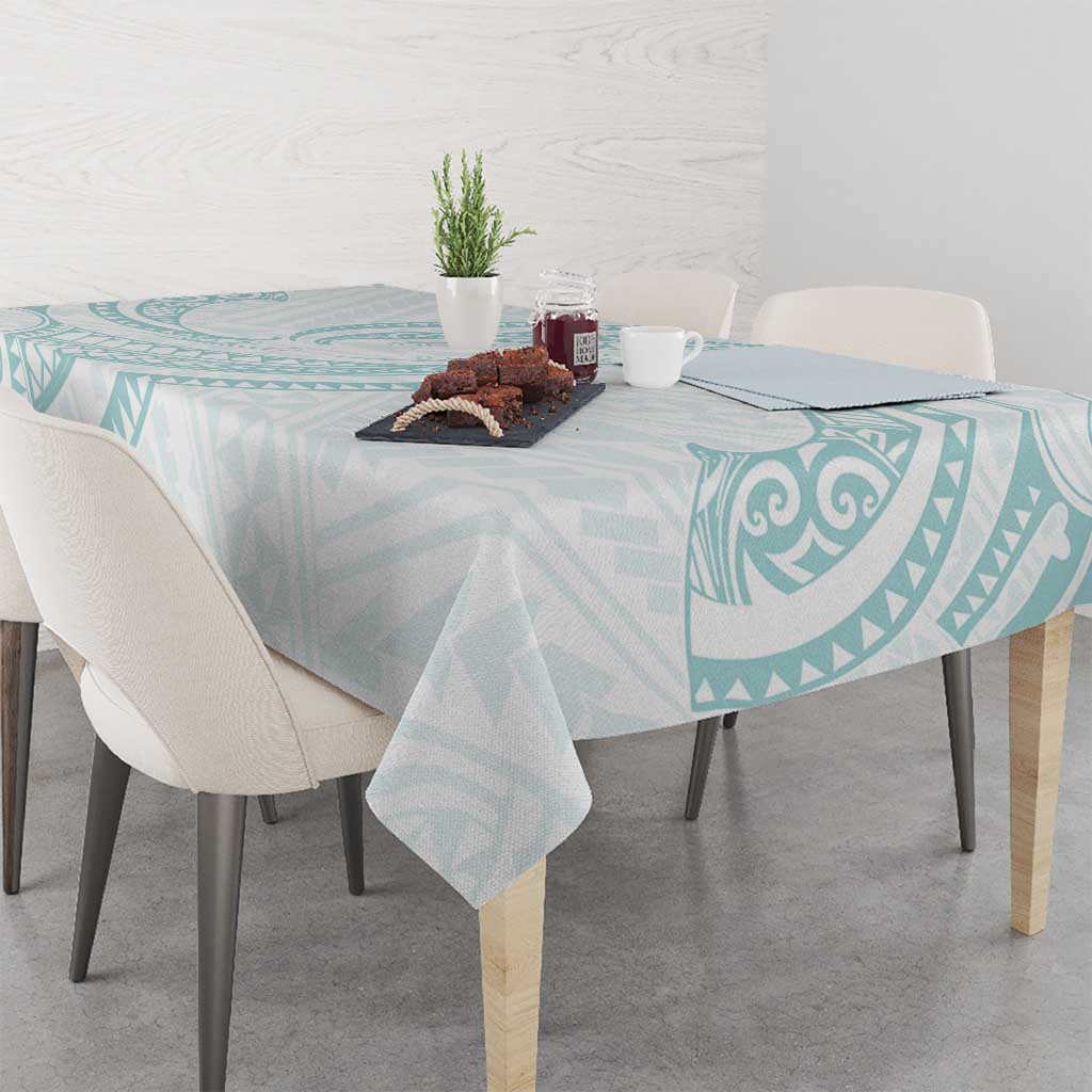 White Sunday Lotu Tamaiti Tablecloth Polynesian Wave Pastel Cyan - Polynesian Pride