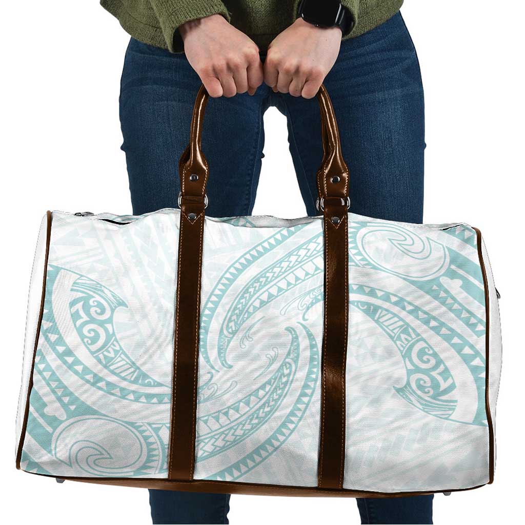 White Sunday Lotu Tamaiti Travel Bag Polynesian Wave Pastel Cyan - Polynesian Pride
