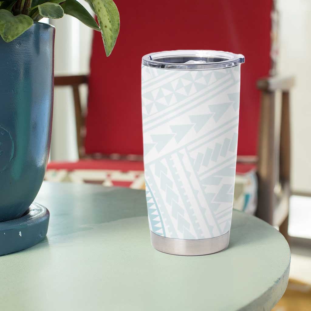 White Sunday Lotu Tamaiti Tumbler Cup Polynesian Wave Pastel Cyan - Polynesian Pride