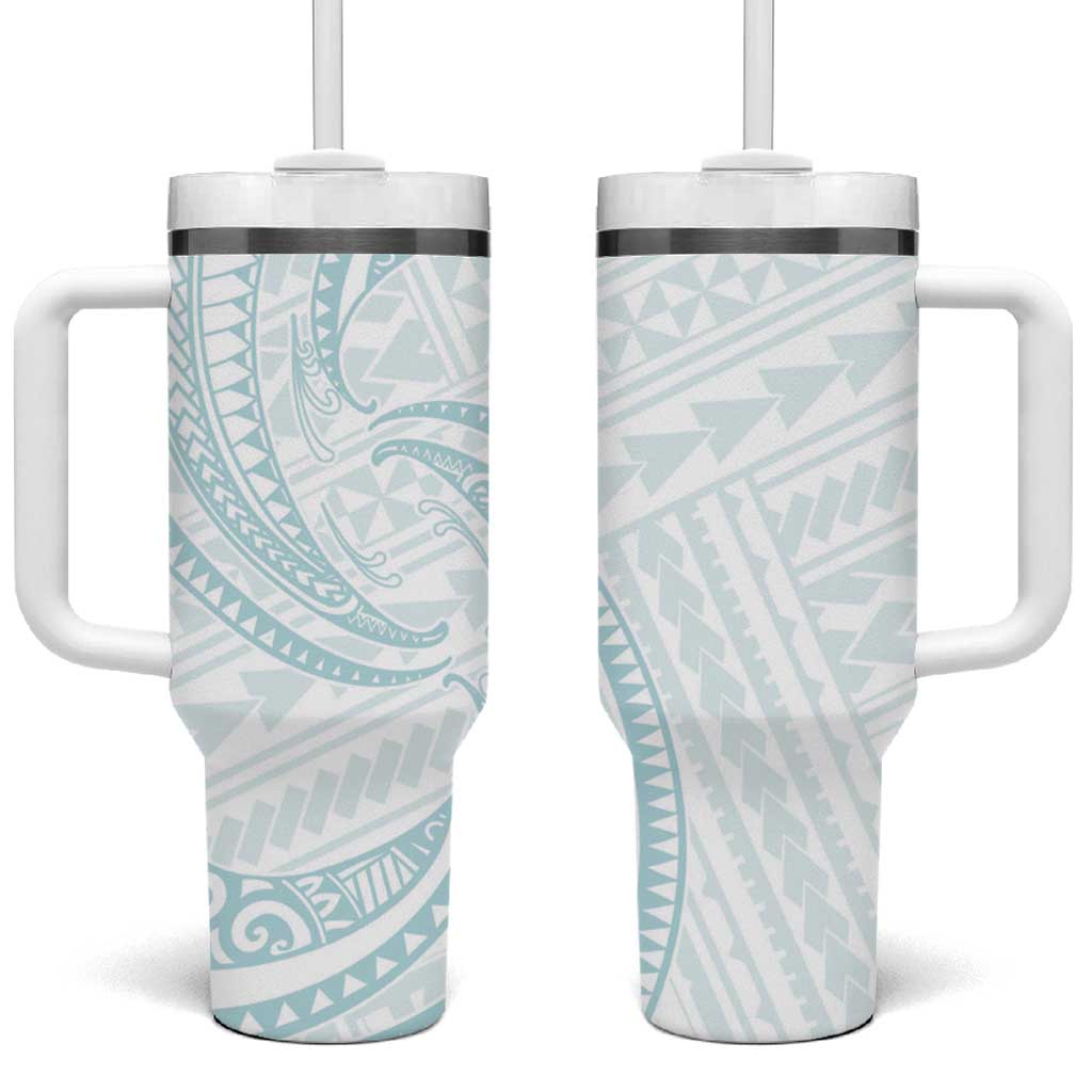 White Sunday Lotu Tamaiti Tumbler With Handle Polynesian Wave Pastel Cyan - Polynesian Pride