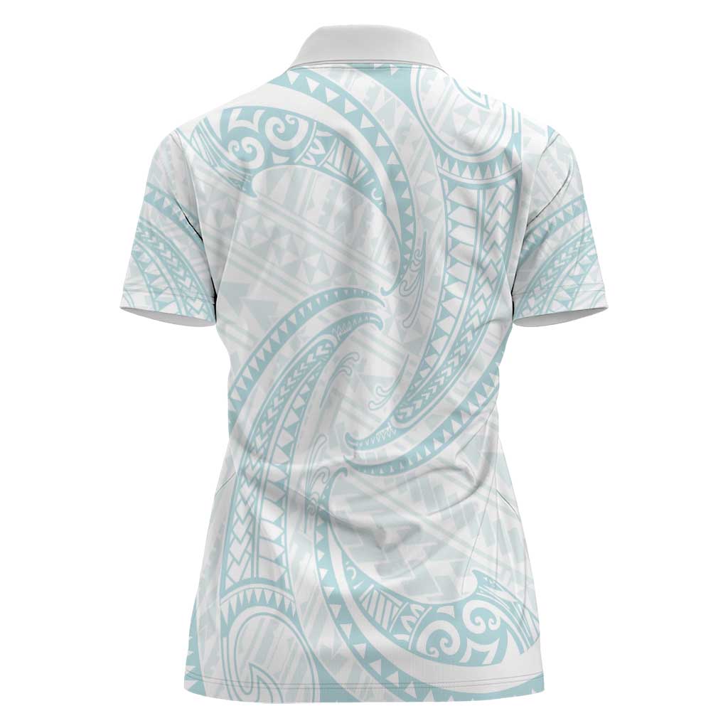 White Sunday Lotu Tamaiti Women Polo Shirt Polynesian Wave Pastel Cyan - Polynesian Pride