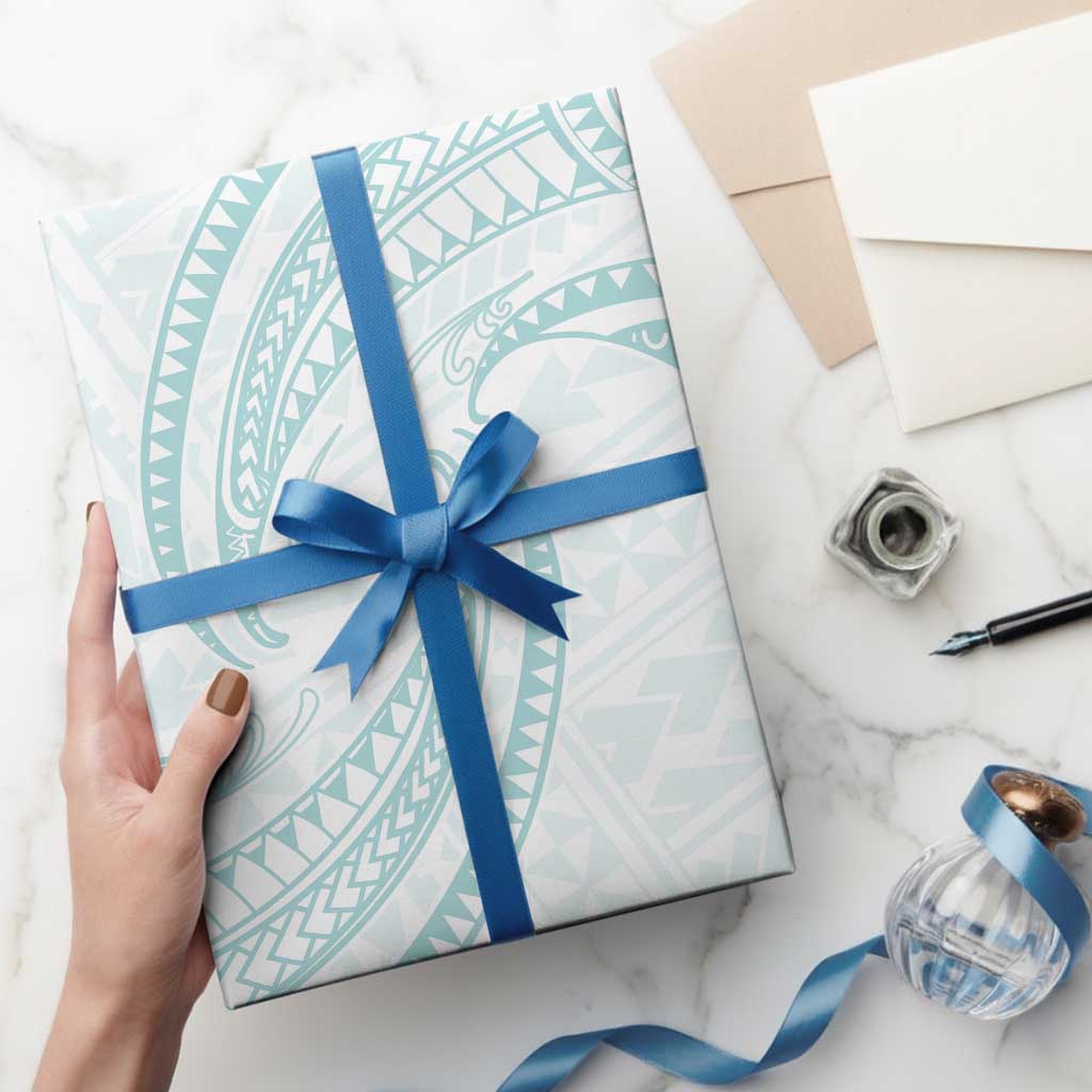 White Sunday Lotu Tamaiti Wrapping Paper Polynesian Wave Pastel Cyan - Polynesian Pride