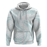 White Sunday Lotu Tamaiti Zip Hoodie Polynesian Wave Pastel Cyan - Polynesian Pride