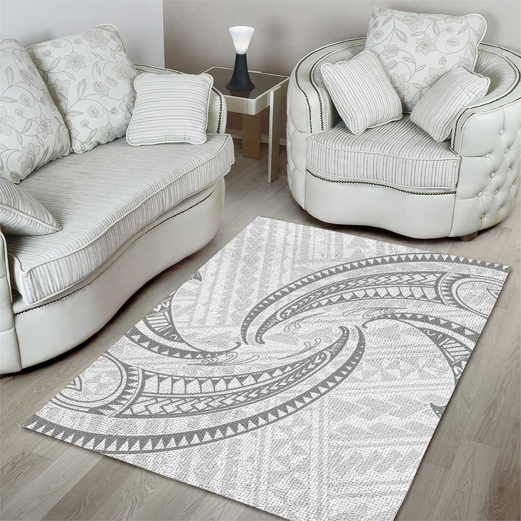 White Sunday Lotu Tamaiti Area Rug Polynesian Wave Pastel Gray - Polynesian Pride