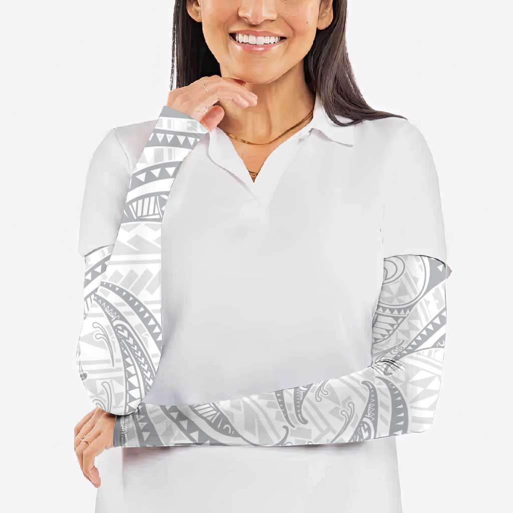 White Sunday Lotu Tamaiti Arm Sleeves Polynesian Wave Pastel Gray - Polynesian Pride