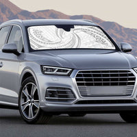 White Sunday Lotu Tamaiti Auto Sun Shade Polynesian Wave Pastel Gray - Polynesian Pride