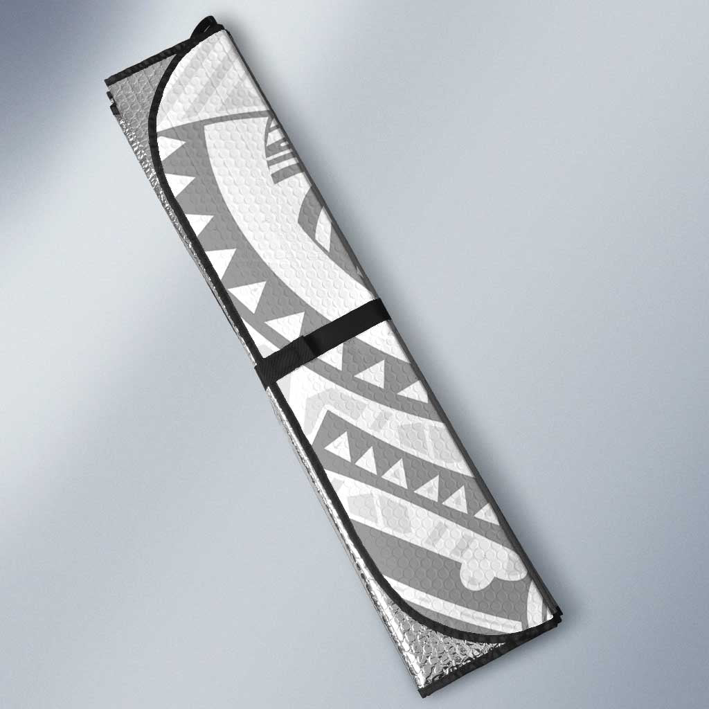 White Sunday Lotu Tamaiti Auto Sun Shade Polynesian Wave Pastel Gray - Polynesian Pride
