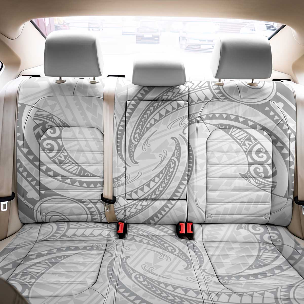 White Sunday Lotu Tamaiti Back Car Seat Cover Polynesian Wave Pastel Gray - Polynesian Pride