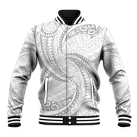 White Sunday Lotu Tamaiti Baseball Jacket Polynesian Wave Pastel Gray - Polynesian Pride