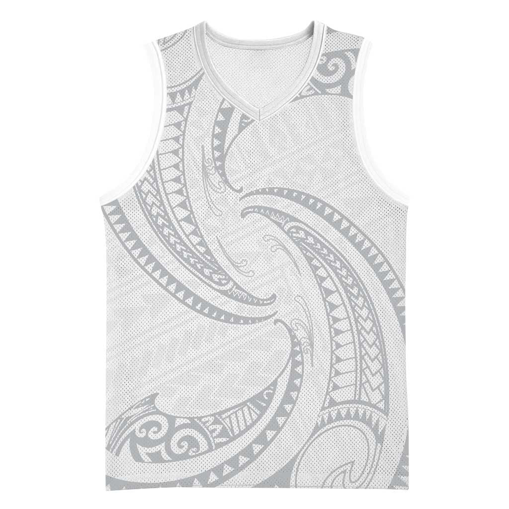 White Sunday Lotu Tamaiti Basketball Jersey Polynesian Wave Pastel Gray - Polynesian Pride