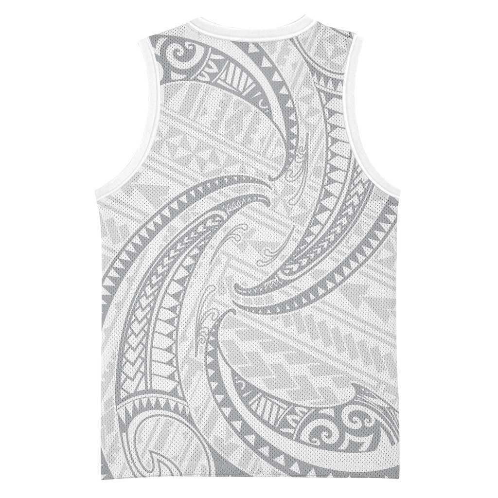 White Sunday Lotu Tamaiti Basketball Jersey Polynesian Wave Pastel Gray - Polynesian Pride
