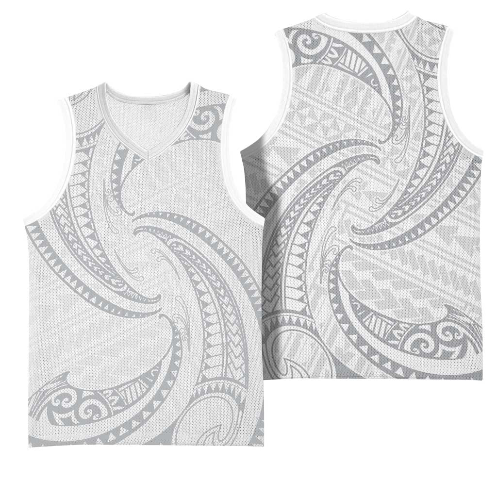 White Sunday Lotu Tamaiti Basketball Jersey Polynesian Wave Pastel Gray - Polynesian Pride