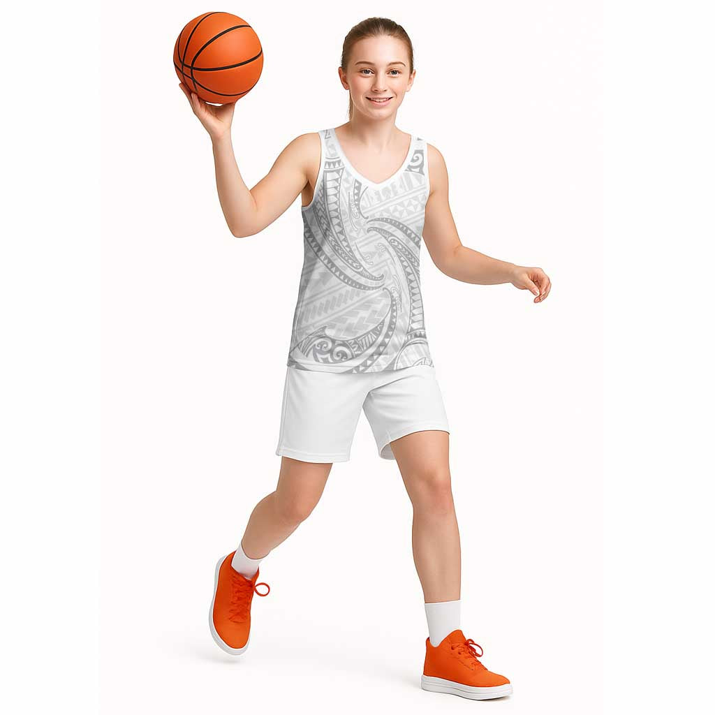 White Sunday Lotu Tamaiti Basketball Jersey Polynesian Wave Pastel Gray - Polynesian Pride