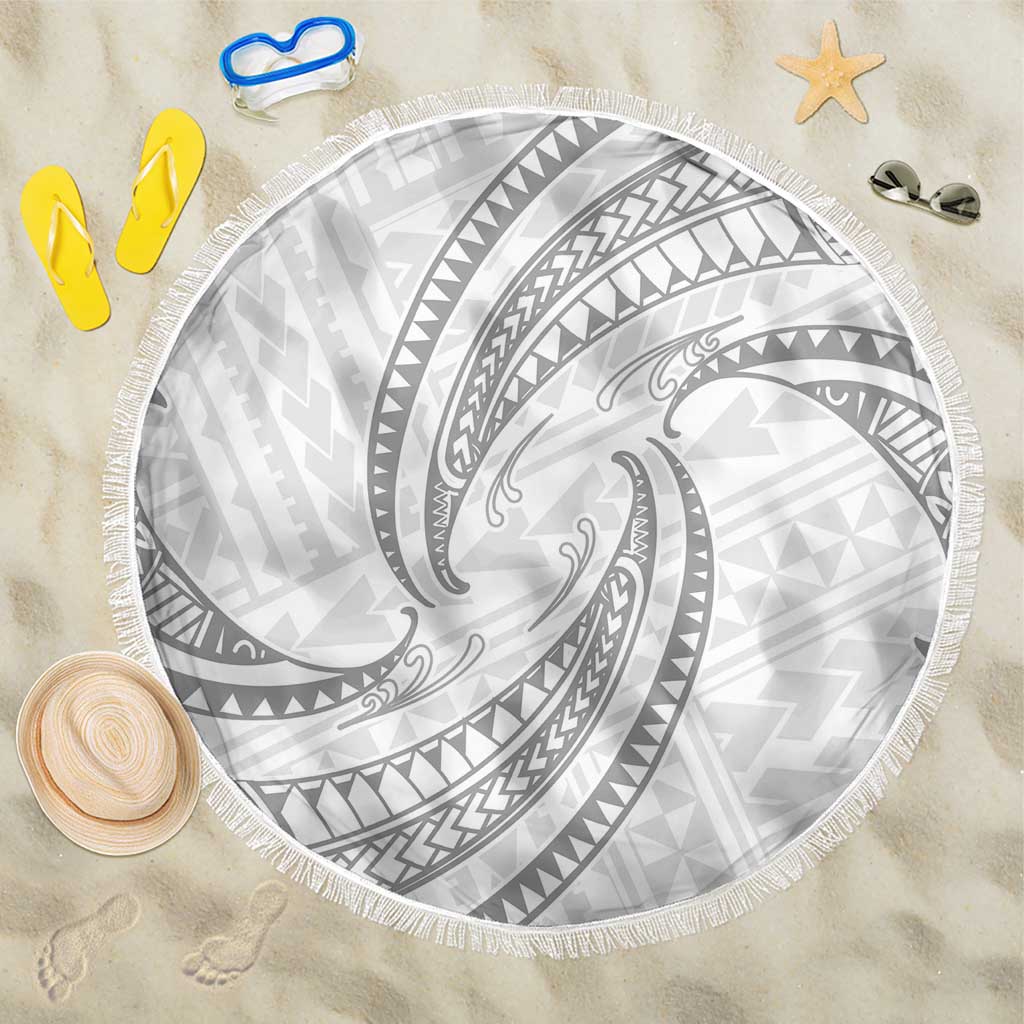 White Sunday Lotu Tamaiti Beach Blanket Polynesian Wave Pastel Gray - Polynesian Pride