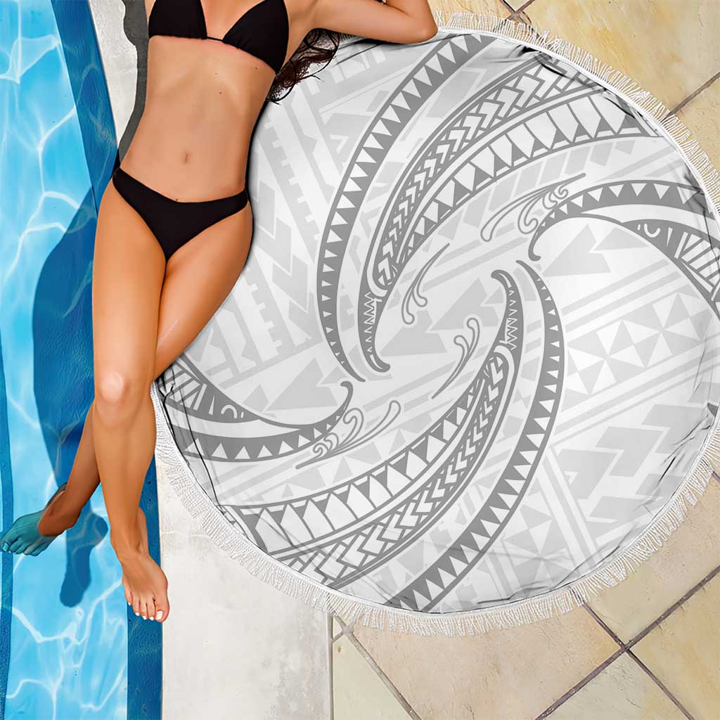 White Sunday Lotu Tamaiti Beach Blanket Polynesian Wave Pastel Gray - Polynesian Pride