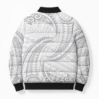 White Sunday Lotu Tamaiti Bomber Puffer Jacket Polynesian Wave Pastel Gray - Polynesian Pride