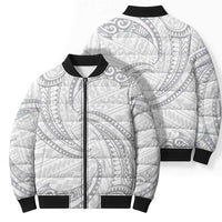 White Sunday Lotu Tamaiti Bomber Puffer Jacket Polynesian Wave Pastel Gray - Polynesian Pride