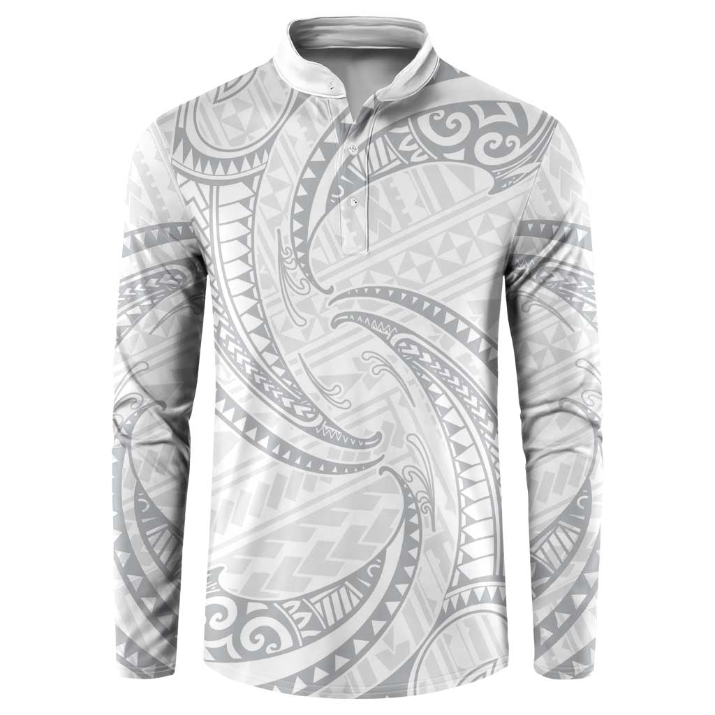 White Sunday Lotu Tamaiti Button Sweatshirt Polynesian Wave Pastel Gray - Polynesian Pride