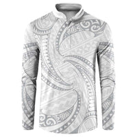 White Sunday Lotu Tamaiti Button Sweatshirt Polynesian Wave Pastel Gray - Polynesian Pride