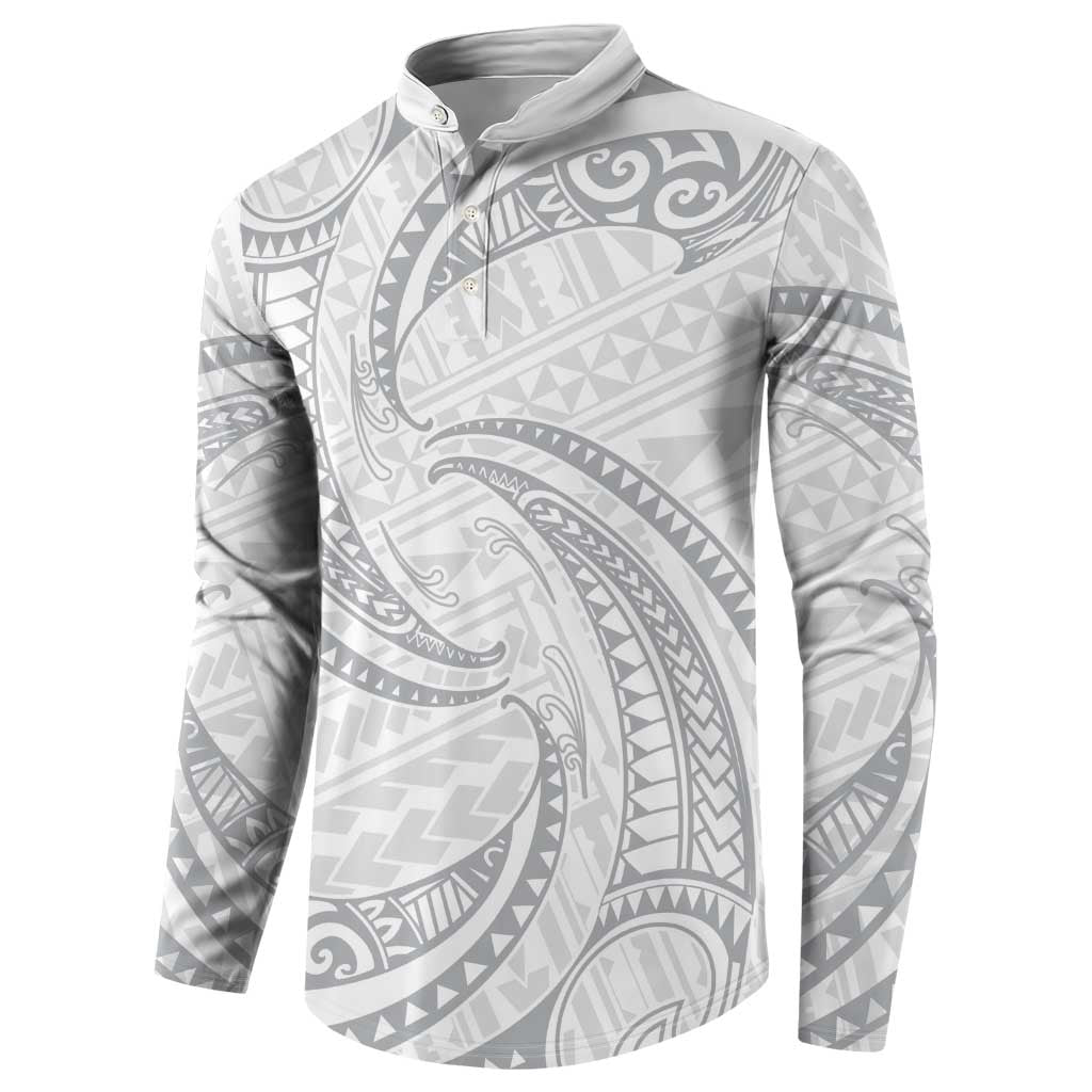 White Sunday Lotu Tamaiti Button Sweatshirt Polynesian Wave Pastel Gray - Polynesian Pride