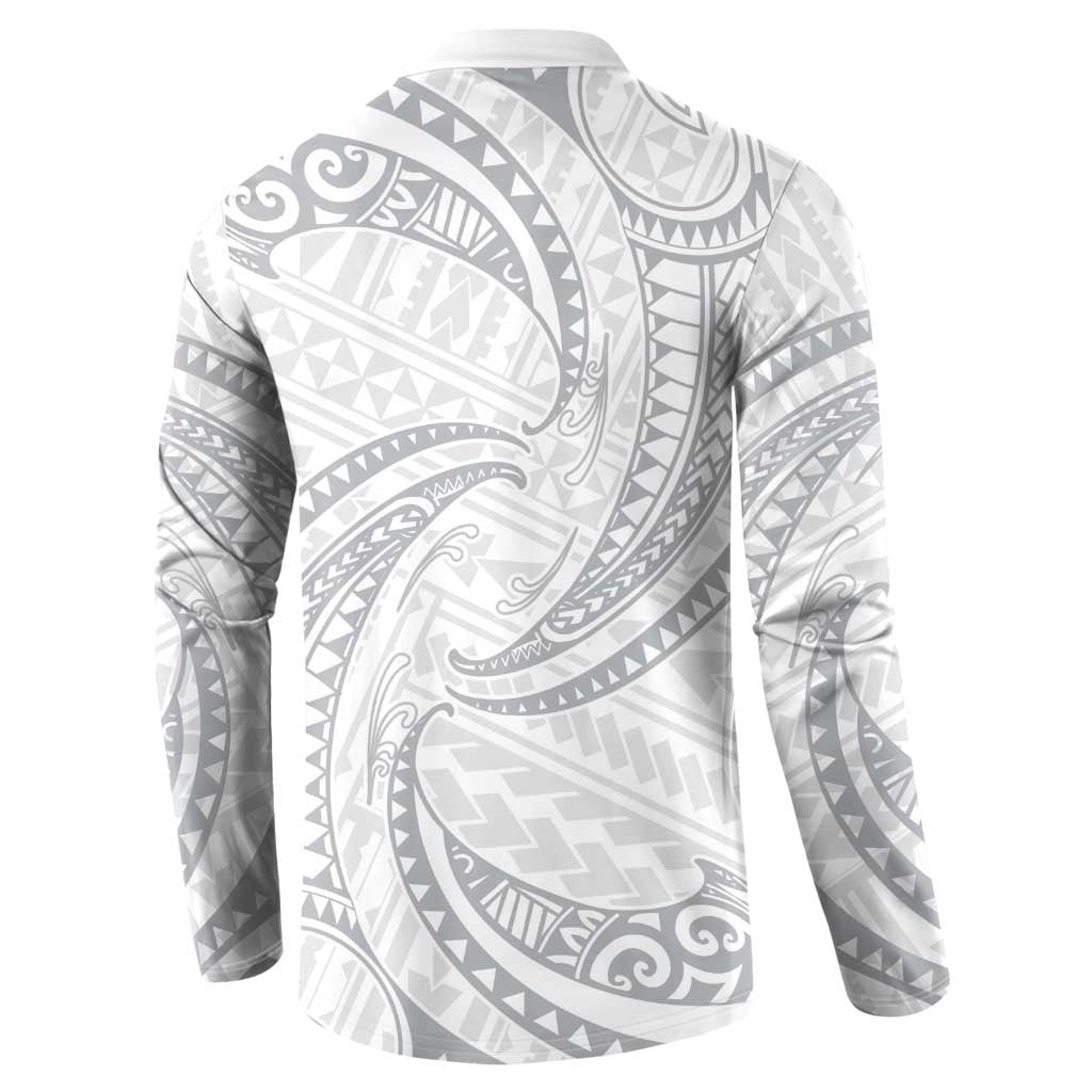 White Sunday Lotu Tamaiti Button Sweatshirt Polynesian Wave Pastel Gray - Polynesian Pride