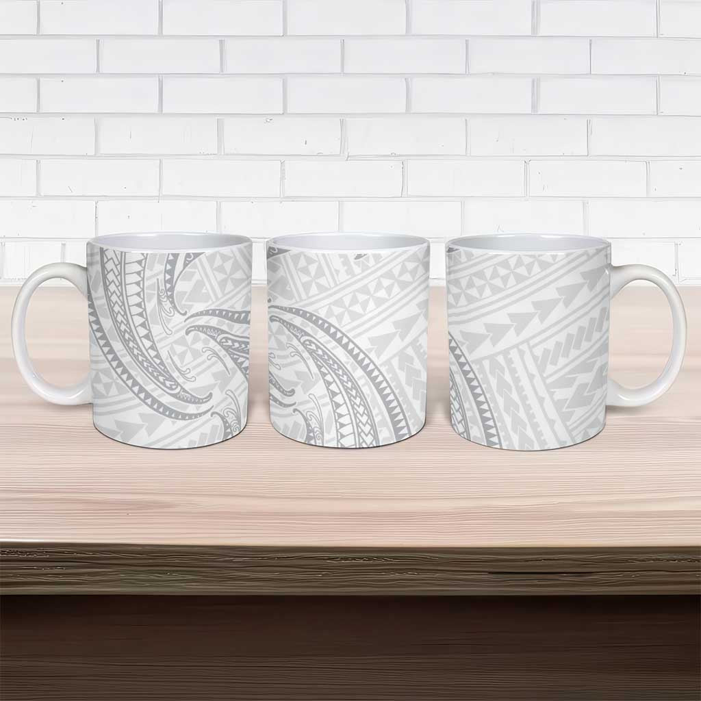 White Sunday Lotu Tamaiti Ceramic Mug Polynesian Wave Pastel Gray - Polynesian Pride