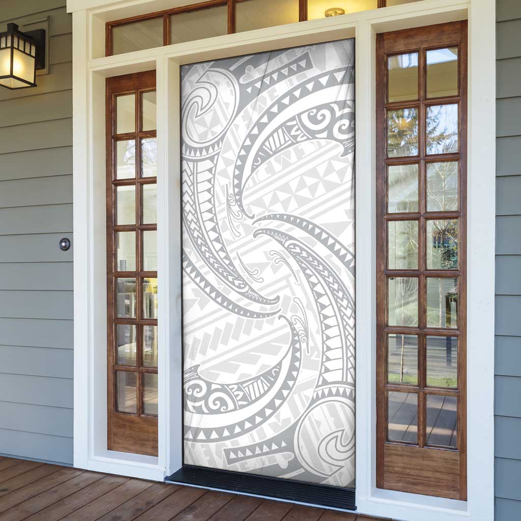 White Sunday Lotu Tamaiti Door Cover Polynesian Wave Pastel Gray - Polynesian Pride