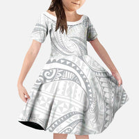White Sunday Lotu Tamaiti Family Matching Mermaid Dress and Hawaiian Shirt Polynesian Wave Pastel Gray - Polynesian Pride