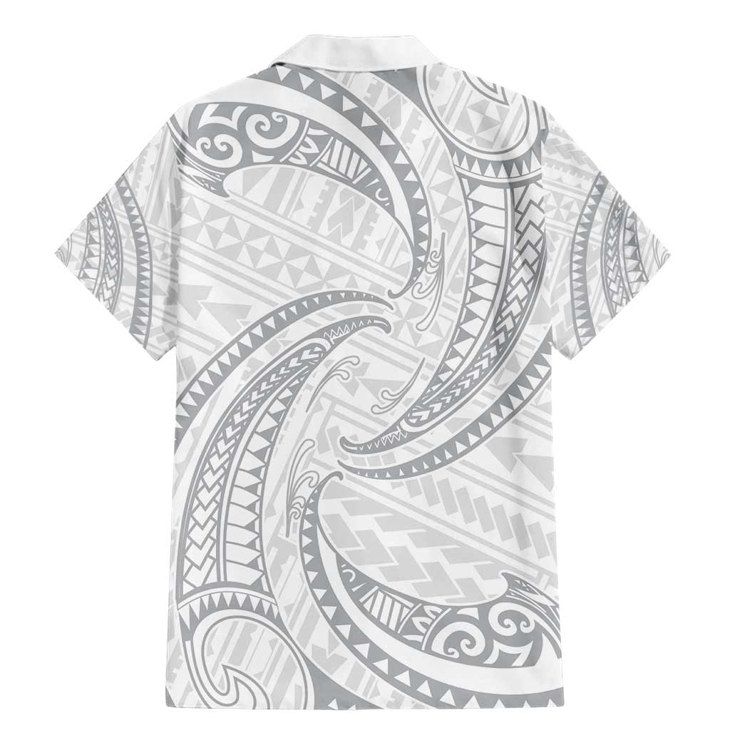 White Sunday Lotu Tamaiti Family Matching Mermaid Dress and Hawaiian Shirt Polynesian Wave Pastel Gray - Polynesian Pride